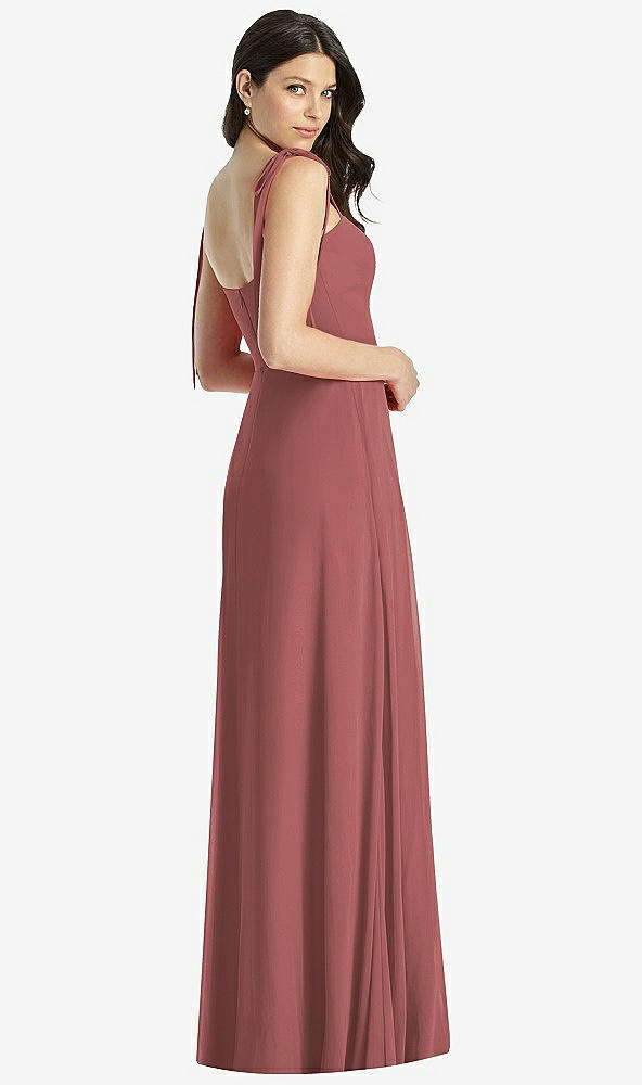 Back View - English Rose Tie-Shoulder Chiffon Maxi Dress with Front Slit