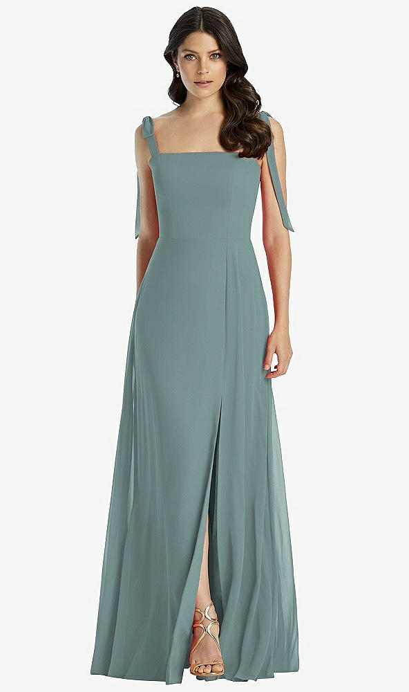 Front View - Icelandic Tie-Shoulder Chiffon Maxi Dress with Front Slit