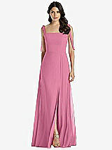 Front View Thumbnail - Orchid Pink Tie-Shoulder Chiffon Maxi Dress with Front Slit