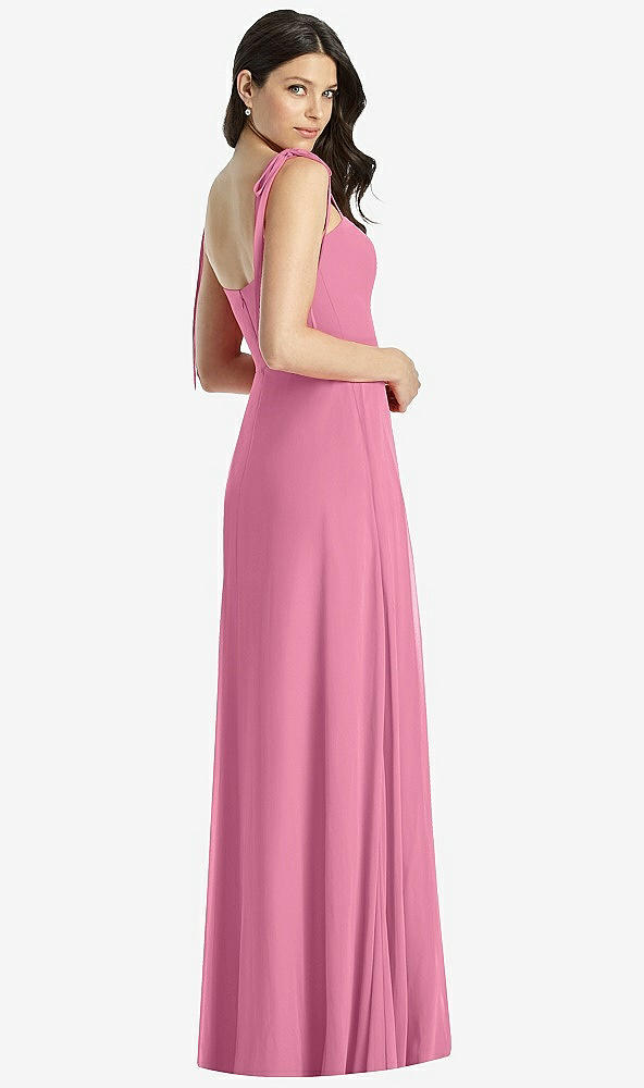 Back View - Orchid Pink Tie-Shoulder Chiffon Maxi Dress with Front Slit