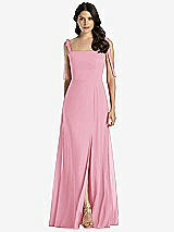 Front View Thumbnail - Peony Pink Tie-Shoulder Chiffon Maxi Dress with Front Slit