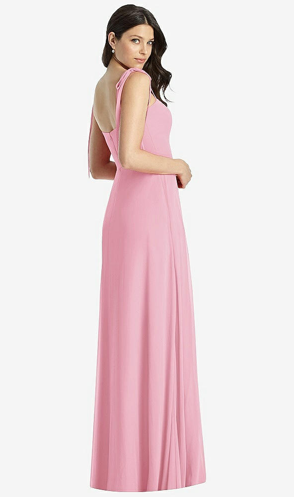 Back View - Peony Pink Tie-Shoulder Chiffon Maxi Dress with Front Slit