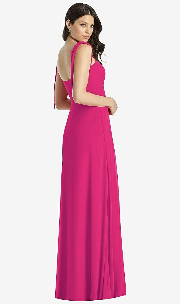 Back View - Think Pink Tie-Shoulder Chiffon Maxi Dress with Front Slit