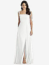 Front View Thumbnail - White Tie-Shoulder Chiffon Maxi Dress with Front Slit