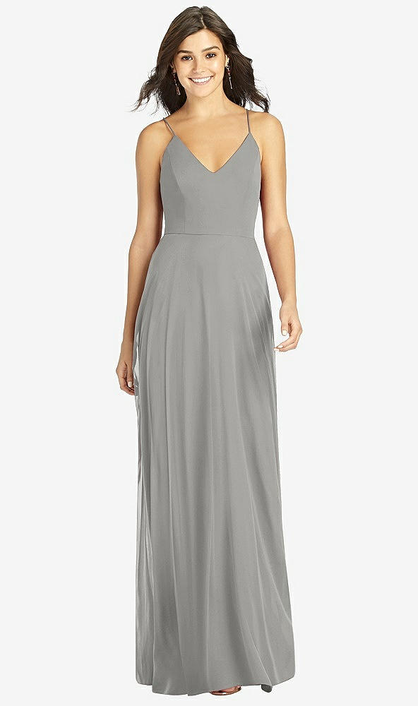 Front View - Chelsea Gray Criss Cross Back A-Line Maxi Dress