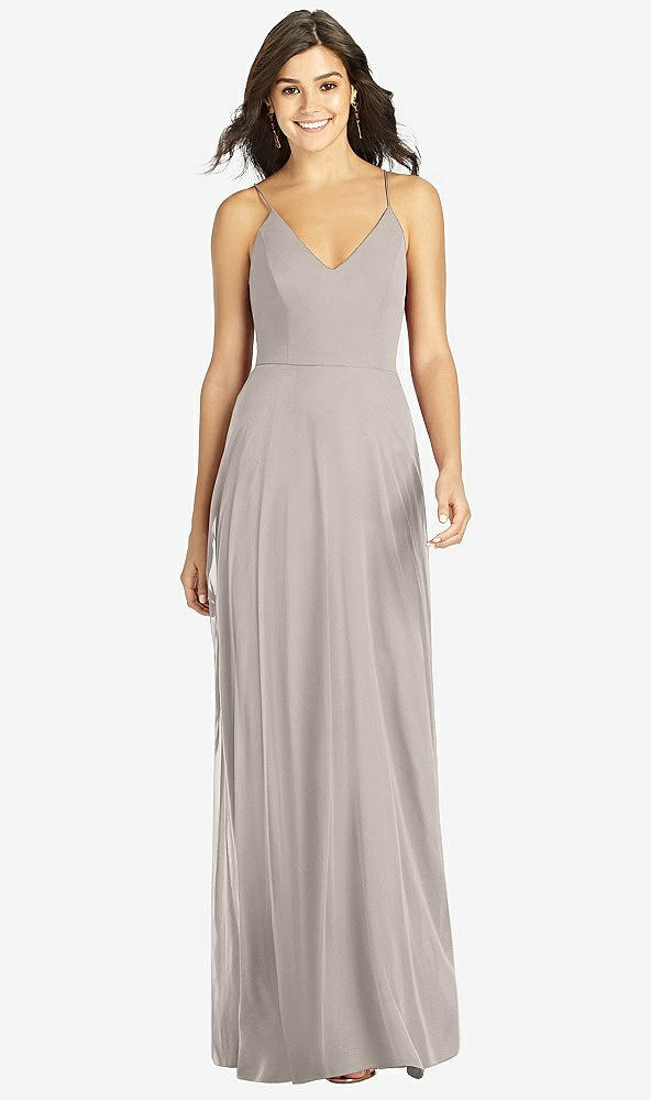 Front View - Taupe Criss Cross Back A-Line Maxi Dress