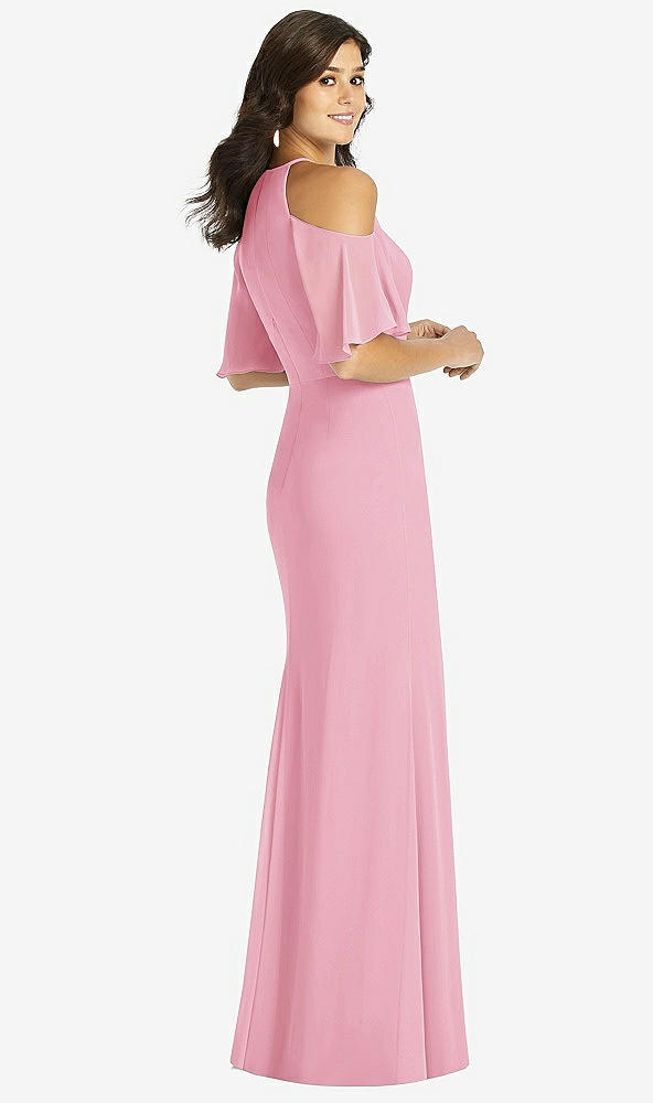 Back View - Peony Pink Ruffle Cold-Shoulder Mermaid Maxi Dress