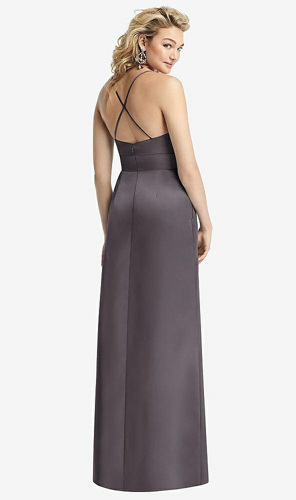 Back View - Stormy Pleated Skirt Satin Maxi Dress with Pockets