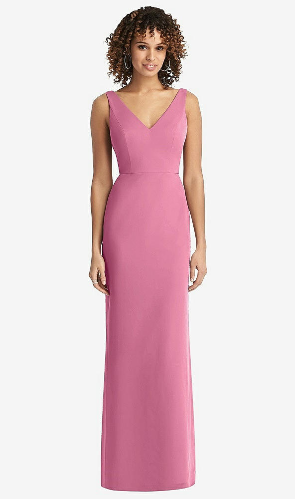 Back View - Orchid Pink Sleeveless Tie Back Chiffon Trumpet Gown