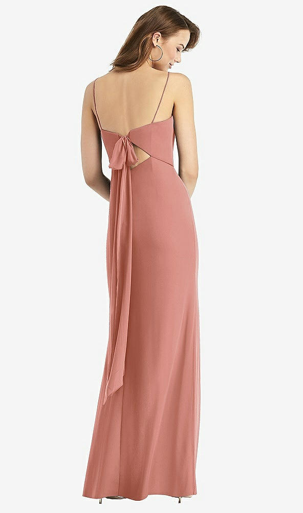 Front View - Desert Rose Tie-Back Cutout Trumpet Gown with Front Slit