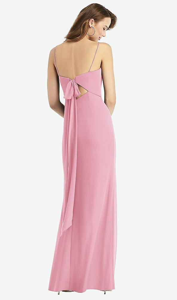 Front View - Peony Pink Tie-Back Cutout Trumpet Gown with Front Slit