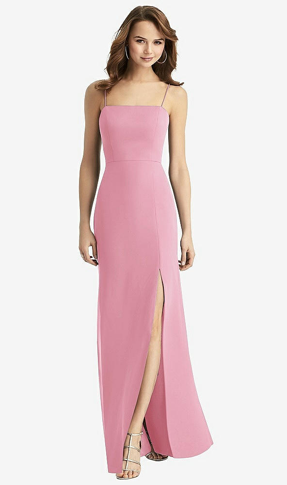 Back View - Peony Pink Tie-Back Cutout Trumpet Gown with Front Slit