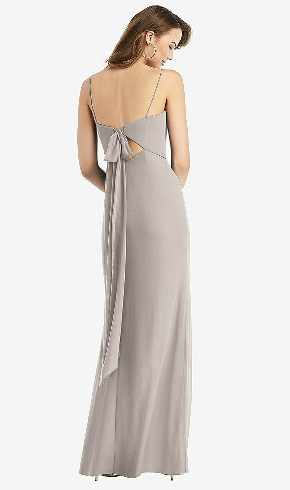 Front View - Taupe Tie-Back Cutout Trumpet Gown with Front Slit