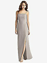 Rear View Thumbnail - Taupe Tie-Back Cutout Trumpet Gown with Front Slit