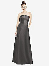 Front View Thumbnail - Caviar Gray Strapless Notch Satin Gown with Pockets