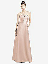 Front View Thumbnail - Cameo Strapless Notch Satin Gown with Pockets