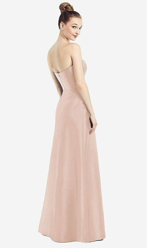 Back View - Cameo Strapless Notch Satin Gown with Pockets