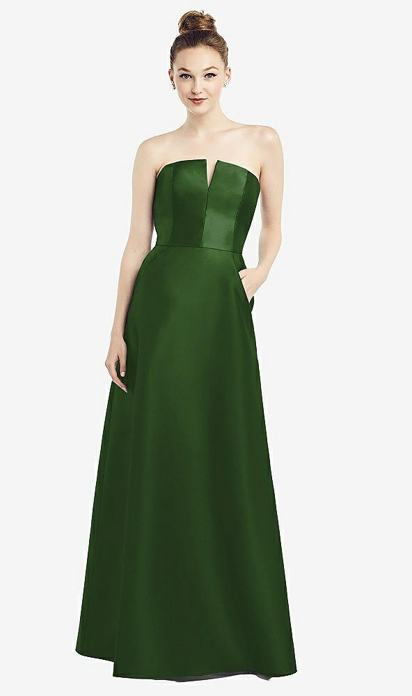 Front View - Celtic Strapless Notch Satin Gown with Pockets