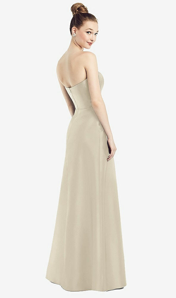 Back View - Champagne Strapless Notch Satin Gown with Pockets