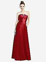 Front View Thumbnail - Garnet Strapless Notch Satin Gown with Pockets