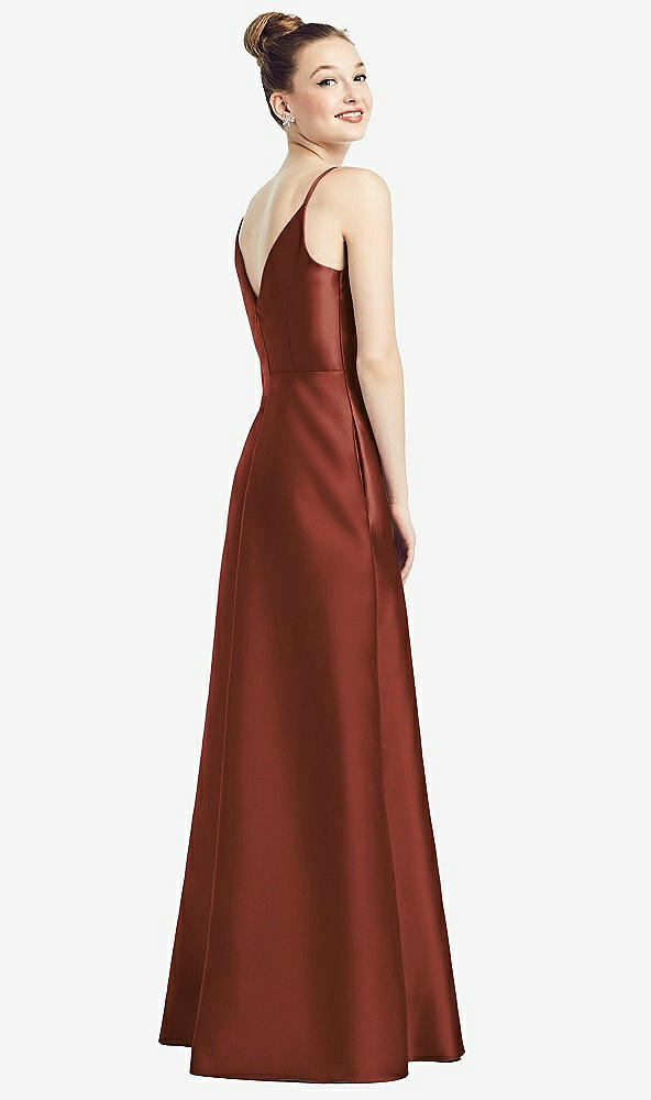 Back View - Auburn Moon Draped Wrap Satin Maxi Dress with Pockets