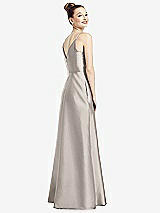 Rear View Thumbnail - Taupe Draped Wrap Satin Maxi Dress with Pockets