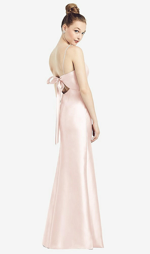Front View - Blush Open-Back Bow Tie Satin Trumpet Gown