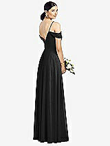 Rear View Thumbnail - Black Cold-Shoulder V-Back Chiffon Maxi Dress