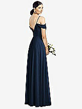 Rear View Thumbnail - Midnight Navy Cold-Shoulder V-Back Chiffon Maxi Dress