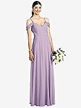 Front View Thumbnail - Pale Purple Cold-Shoulder V-Back Chiffon Maxi Dress