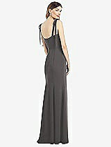 Rear View Thumbnail - Caviar Gray Flat Tie-Shoulder Crepe Trumpet Gown with Front Slit