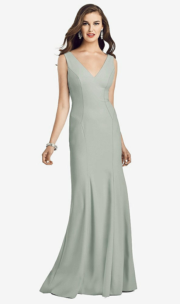 Front View - Willow Green Sleeveless Seamed Bodice Trumpet Gown