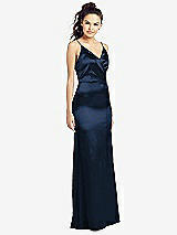 Front View Thumbnail - Midnight Navy Slim Spaghetti Strap Wrap Bodice Trumpet Gown
