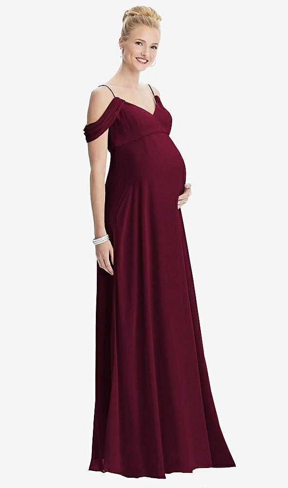 Front View - Cabernet Draped Cold-Shoulder Chiffon Maternity Dress