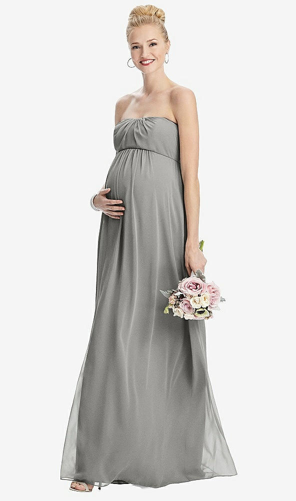 Front View - Chelsea Gray Strapless Chiffon Shirred Skirt Maternity Dress