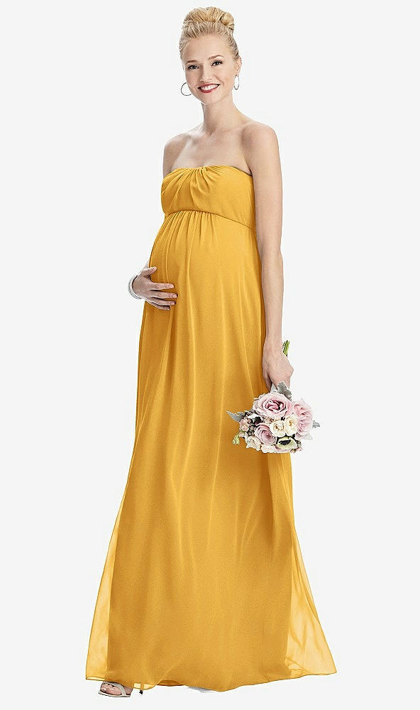 Front View - NYC Yellow Strapless Chiffon Shirred Skirt Maternity Dress