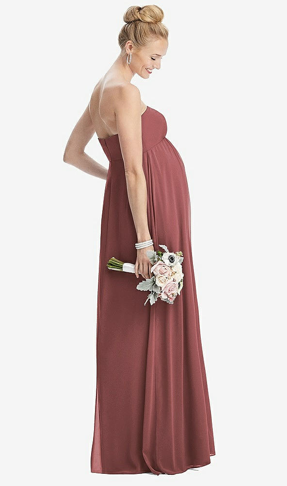 Back View - English Rose Strapless Chiffon Shirred Skirt Maternity Dress