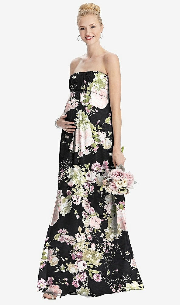 Front View - Noir Garden Strapless Chiffon Shirred Skirt Maternity Dress