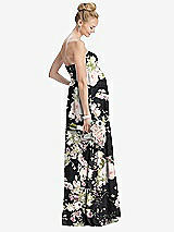 Rear View Thumbnail - Noir Garden Strapless Chiffon Shirred Skirt Maternity Dress