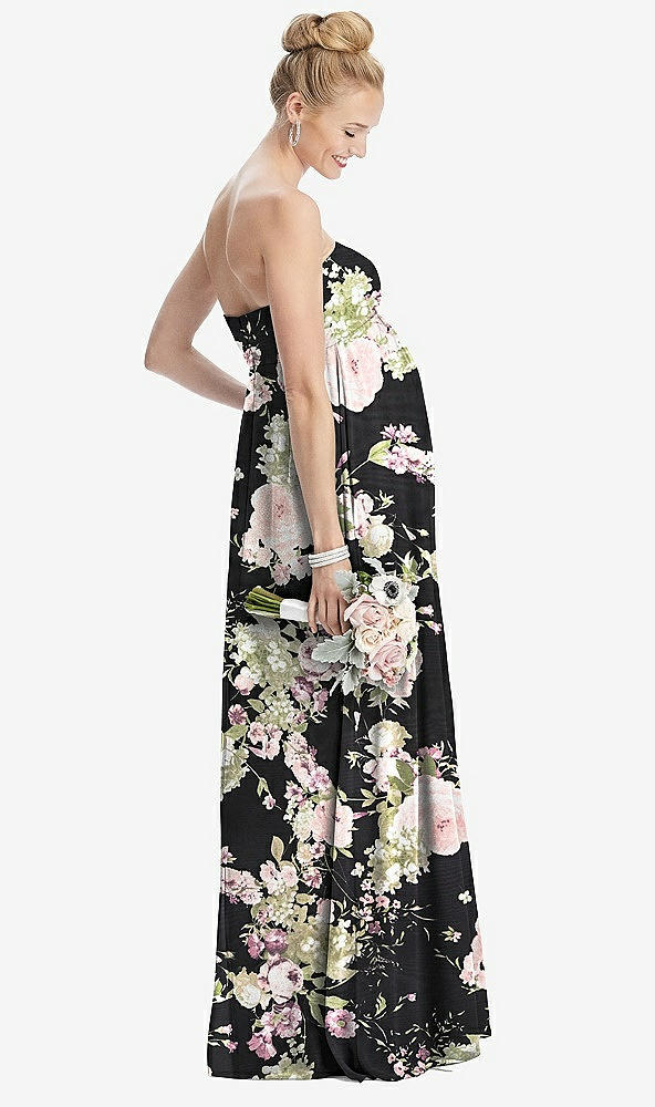 Back View - Noir Garden Strapless Chiffon Shirred Skirt Maternity Dress