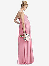 Rear View Thumbnail - Peony Pink Strapless Chiffon Shirred Skirt Maternity Dress