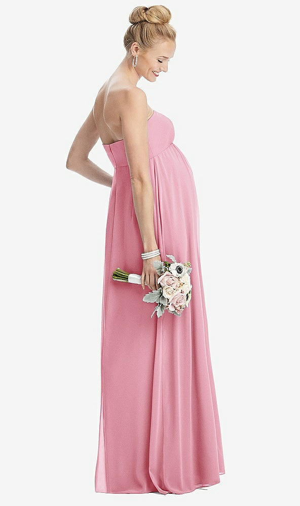 Back View - Peony Pink Strapless Chiffon Shirred Skirt Maternity Dress