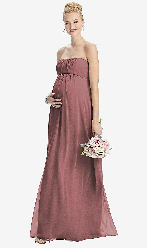 Front View - Rosewood Strapless Chiffon Shirred Skirt Maternity Dress