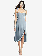 Front View Thumbnail - Mist Bustier Crepe Midi Dress with Adjustable Bow Straps