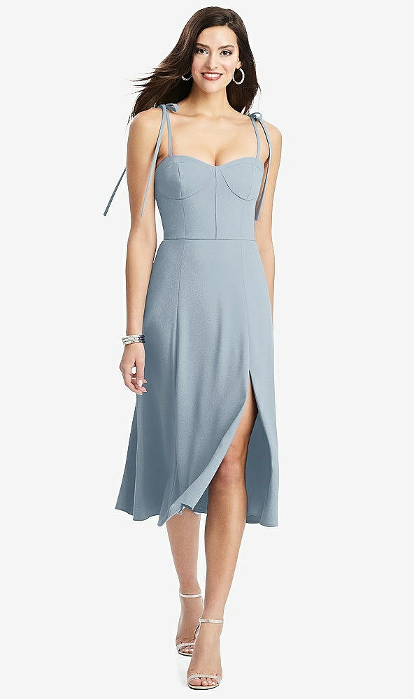 Front View - Mist Bustier Crepe Midi Dress with Adjustable Bow Straps