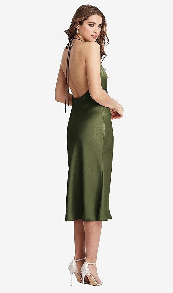 Back View - Olive Green Cowl-Neck Convertible Midi Slip Dress - Piper