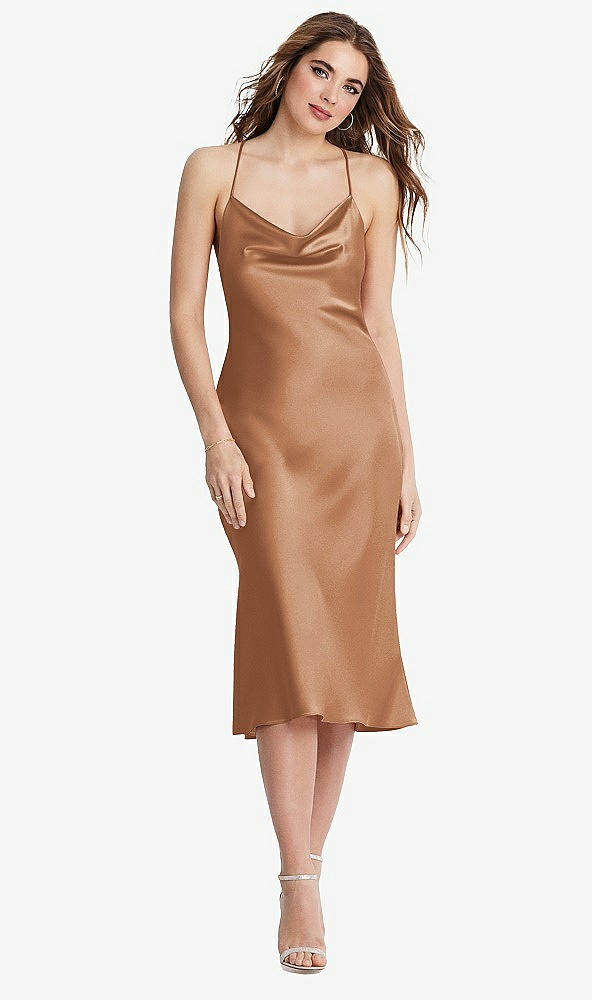 Front View - Toffee Cowl-Neck Convertible Midi Slip Dress - Piper