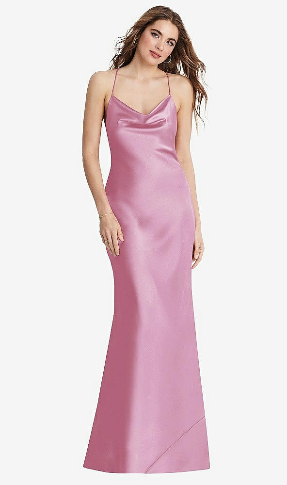 Back View - Powder Pink Cowl-Neck Convertible Maxi Slip Dress - Reese