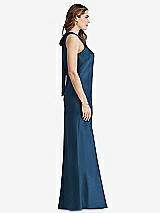 Side View Thumbnail - Dusk Blue Tie Neck Low Back Maxi Tank Dress - Marin