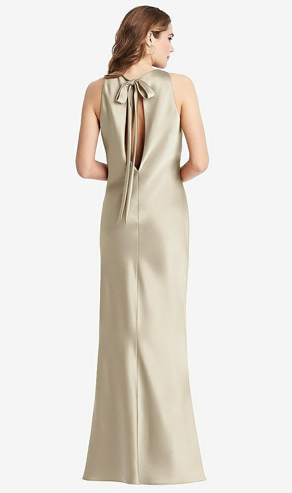Front View - Champagne Tie Neck Low Back Maxi Tank Dress - Marin